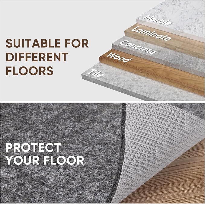 BALEINE Felt Non Slip Rug Pads, Extra Large 1/8" Thick Felt and Rubber Backing, Shock Absorbing Carpet Pad for All Carpets and Hardwood Floors (5x7 Ft)