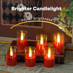 8pcs Battery Operated 1.7" x2.5" Clear Acrylic Remote LED Tea Lights, Flameless 2/4/6/8h Timer Fake Red Bulk Votive Candles with Batteries, Flickering Warm Light Pure Plastic Tealights
