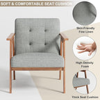 Mid Century Accent Chair, Upholstered Fabric Lounge Chair with Walnut Finish Frame for Living Room, Comfortable Sofa Chairs in Gray