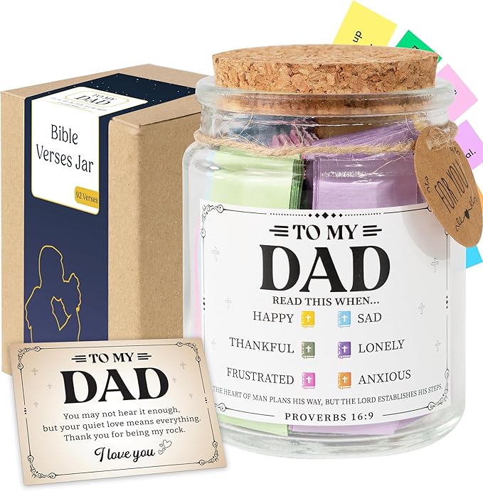 Bible Verse Jar – Christian Scripture Gift for Him, Inspirational Prayer Jar for Father’s Day, Hope & Faith Reminder for Men