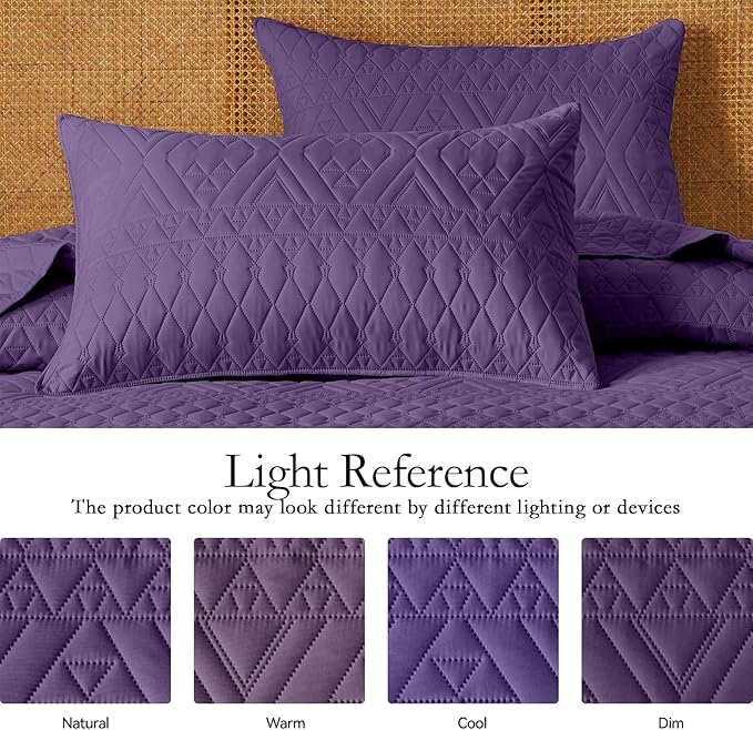 akkialla Full/Queen Quilt Set, Purple Lightweight Microfiber Bedspread Coverlet, Boho Geometric Pattern, Soft All-Season Bedding, 3-Piece (1 Quilt, 2 Pillow Shams) | Breathable fabric, Modern style
