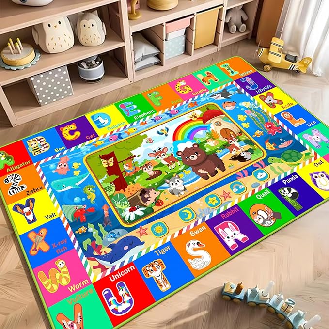 Baby Play Mat for Floor, ABC Kids Play Mat, Forest Animals Kids Rugs for Girls and Boys Playroom, Foldable Rug for Baby Toddler Infants Crawling Playing (Green, 59X39.4 INCH)
