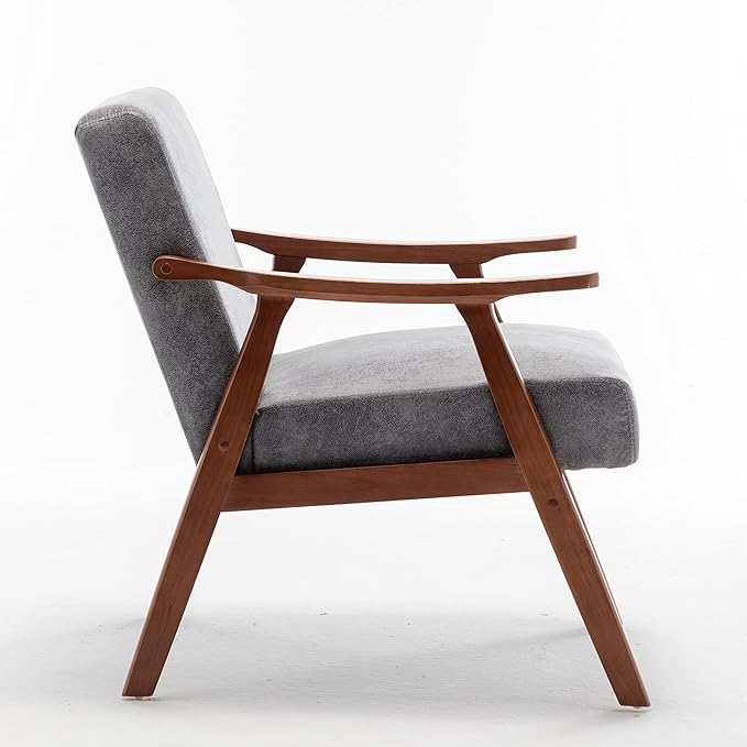 Accent Chair with Microfiber Upholstery and Solid Wood Frame, Classic Mid-Century Modern Living Room Furniture for Extra Seating, Spotted Grey