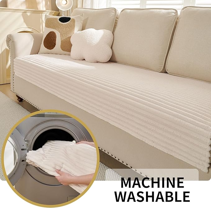 HAOMAIJIA Non-Slip Couch Armrest Covers for Sofa,Fuzzy Couch Arm Covers Set of 2,Washable Thick Soft Recliner Chair Arm Cover Protectors (Off White, 23" x 23" 2 Pack)