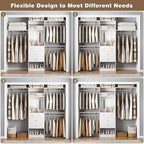 Unikito 8FT Closet System with 4 Drawers, 96" Wood Closet Organizer with Mirror and Hanging Rods, Sturdy Walk in Wardrobe Closet Insert with Tower, 96" W x 16" D x 80" H (Can Be Cut To Fit), White