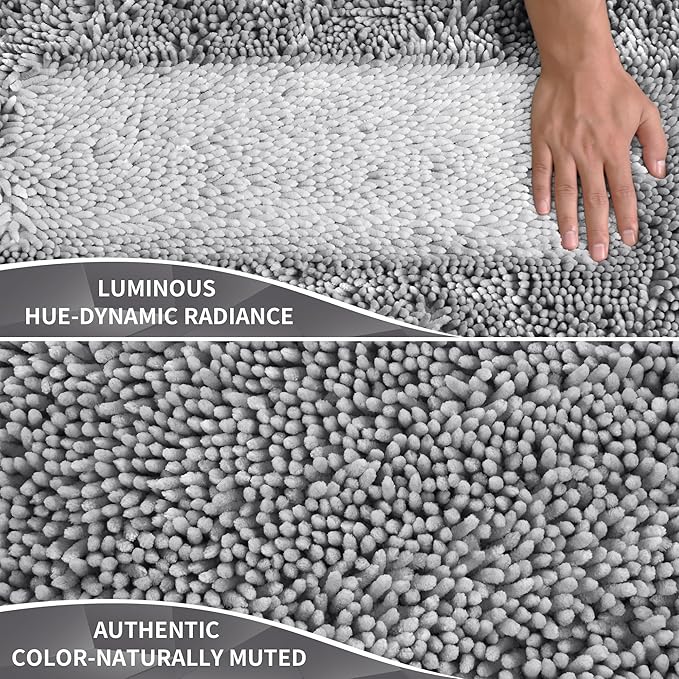 Yimobra Long Bathroom Rugs Runner 60x24 Inch, Extra Thick Soft Absorbent Chenille Bath Mat, Non Slip Machine Washable, Quick Dry Bath Rugs for Bathroom Floor, Tub and Shower, Light Grey