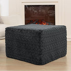 20x20x14 Inches Fluffy Square Pouf Ottoman - Plush Furry Ottoman Foot Rest Stool with High-Density Foam, Versatile Floor Seating for Living Room (Gray)