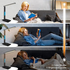 Desk Light with Wireless Charger, USB Charging Port, Dimmable Office Desk Lamp with Clock, Alarm, Date, Temperature, Foldable Lamp for Table Bedroom Bedside Office