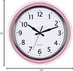 Bernhard Products Retro Wall Clock 12 Inch Pink Kitchen 50's Vintage Design Round Silent Non Ticking Battery Operated Quality Quartz for Home Office Baby Nursery Girls Room Classroom, Easy to Read