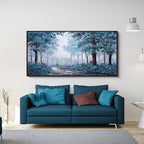 KLAKLA Blue Tree Wall Art for Living Room - Black Frame Border Bedroom Art - Prussian Blue Tree Wall Art for Bedroom - Framed Artwork Blue Leaves Plant Forest Wall Decor