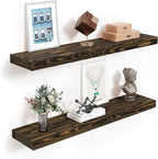 24'' Pine Wood Floating Shelves for Wall- Set of 2 - Rustic Wall Mounted Wooden Shelf for Stylish Home Décor (Dark Brown, 24x6.5x1.25), 2pcs