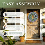 Solar Spring Wreath for Front Door 18inchWreath Pre-lit30LED Spring Summer Decor Artificial Purple Lavender Warm Lights Wreath for Outside Wall Home Decor Festival Farmhouse Decor