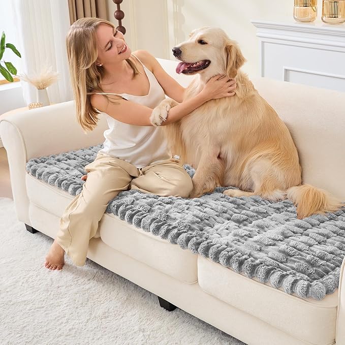 Couch Cover for Dogs, Non Slip Fuzzy Pet Couch Covers for Sofa,Couch Covers for Sofa Pet Friendly,Thick Soft Sofa Slipcovers Cushion Protector(Light Gray, 28" x 71"/70 x 180cm)