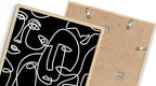 Abstract Face Pattern Wall Art Black Background White Continuous Line Drawing 16x20 Inch Oak Wood Beige Framed Modern Diverse Portrait for Living Room Decor