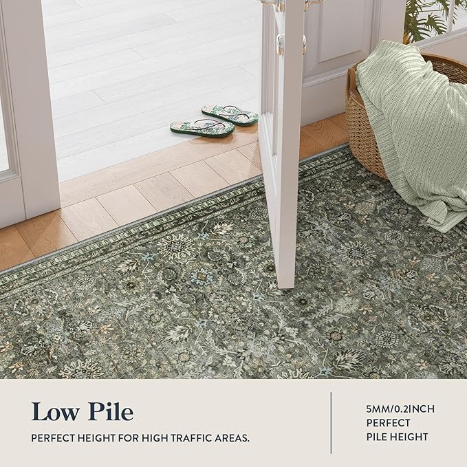 Lahome Rug Runners for Hallways Non Slip 2x12, Washable Non Slip Kitchen Runner Rugs, Vintage Sage Green Soft Carpets for Long Hall Entrance Indoor Laundry