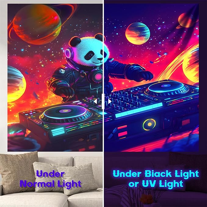 NYZE Panda Space Tapestry for Bedroom, Music Wall Tapestry, Party Decor Glow in the Dark Room Decor Tapestries, Cool Galaxy Planet Wall Hanging, Wall Hanging for Room Dorm 59in×51in