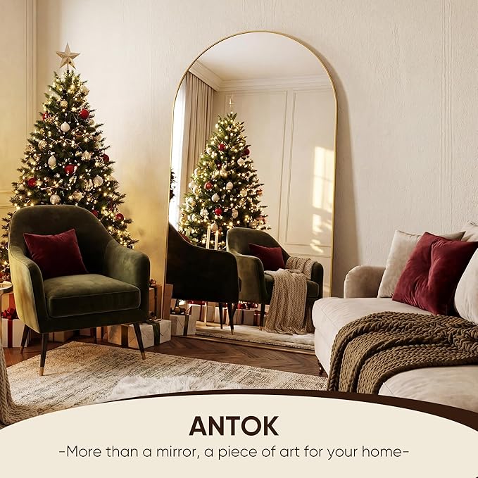 Antok Full Length Mirror, 81"x41" Floor Mirror, Arched Floor Standing Freestanding Arch Full Body Mirrors with Stand for Bedroom, Hanging Mounted for Living Room Cloakroom,Gold
