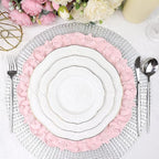 13" Pink Charger Plates, Set of 6 Plastic Textured Chargers for Dinner Plates with Embossed Rim, Table Décor, Party, Wedding, Holiday