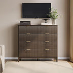 LINSY Fluted 8 Drawer Dresser for Bedroom, 47" Wide Mid-Century Modern Tall Chest of Drawers, Deep Storage Dresser with Curved Corner Design, Large Accent Wood Cabinet for Bedroom, Walnut