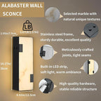 Modern Alabaster Marble Wall Sconces 14.17” Black Frame Dimmable 3000K Warm Glow Light Set of 2 for Bathroom Bedroom Hallway Living Room