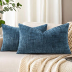 decorUhome Spring Navy Blue Chenille Throw Pillow Covers 12x20 Set of 2 Textured Soft Cozy Slubby Couch Pillow Covers Modern Farmhouse Boho Decorative Pillow Cases for Bed Sofa Living Room