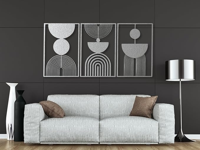 Vailla Boho Minimalist Wall Art, Set of 3 Wooden Wall Decoration, Mid-Century Modern Wall Decor, Large 3D Textured Sculptures, Bohemian Style - Ideal for Living Room, Bedroom, Bathroom