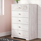 Signature Design by Ashley Paxberry Boho 5 Drawer Chest of Drawers, Whitewash