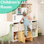 AMBIRD Wooden Step Stool, 15.75'' H Potty Training Toddler 300 lbs Capacity with Safety Non-Slip Pads and Handles, Kitchen Step Stools for Kids, Bamboo Step Stool for Bathroom, High Beds (Natural)