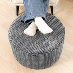 Stuffed Pouf Ottoman with Modern High-Density Foam Faux Fur Poufs Pouf Stool Round Foot Stool Cushion Storage Ottoman 20 * 12''Floor Poufs Ottoman Foot Rest for Living Room (Dark Grey)