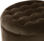 Homepop Home Decor | Upholstered Round Velvet Tufted Foot Rest Ottoman | Ottoman with Storage for Living Room & Bedroom | Decorative Home Furniture, Brown Velvet