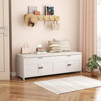 HOMEFORT 54.4" Shoe Bench with Lift Top Storage, Entryway Bench with Cushioned Seat, Wooden End of Bed Bench, Shoe Cabinet Bench with Hidden Storage Space, for Bedroom, Hallway,White