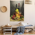 Ambesonne Winery Tapestry, Cask Bottles and Glasses of Wine and Ripe Grapes on Wooden Table Picture Print, Fabric Wall Hanging Decor for Bedroom Living Room Dorm, 23" X 28", Grey Taupe