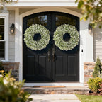 26" Artificial Boxwood Wreath for Front Door - Large Faux Aglaia Odorata Wreath, Fake Eucalyptus Leaves Plants for Wall Window Farmhouse Outdoor Decor - Spring, Summer, All Seasons (White-Green)