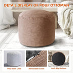 Pouf Ottoman Foot Rest, Comfortable & Soft, Round Footstool for Living Room, Bedroom, Office, Room Decoration, Corduroy Foot Stool Pouf with Odorless & Anti-Clump Filling, Large Brown