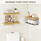 Bathroom Floating Shelves for Wall,16 inch Wall Mounted Floating Shelf Toilet Organizer and Storage,Small Farmhouse Decor Shelf,Oak,Set of 3