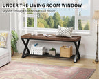 LVB Rustic Entryway Bench, 47” Shoe Bench with Storage for Entry Way, Industrial Shoe Rack Bench with Seating for Foyer Entrance, Farmhouse Wood Bench for Hallway Living Room Bedroom, Rustic Brown