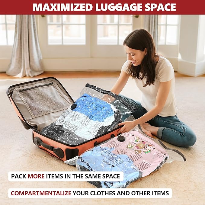 SUOCO Travel Vacuum Bags with Portable Electric Pump, 18 Combo (6L/6M/6S) Compression Packing Seal Cubes for Clothing Suitcase Luggage Organizer, Space Saver Clothes Storage Bags