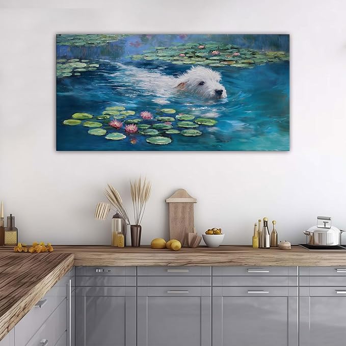 Dog Monet Wall Art with - Large Canvas Wall Art for Bedroom - Framed Landscape Pictures Decor - Classic Vintage Artwork for Living Room, Bedroom, or Office Paintings Wall Decor 20×40IN