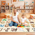 Kids Rugs for Playroom - 3x5 Feet ABC Alphabet Rug for Kids Room Educaitonal Learning Animal, Preschool Rug for Children Toddler Bedroom Nursery Kindergarten Decor, Beige