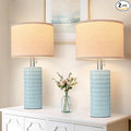 20.5" Modern Ceramic Table Lamps for Bedroom Set of 2, Bedside Lamps for Night Stands with Beige Lampshade, Farmhouse Table Lamp for Living Room Office Dorm, Sky Blue