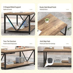 FOLUBAN Coffee Table with Storage Shelf, Modern Industrial Metal and Wood Living Room Table, Small Rectangle Cocktail Tea Table for Bedroom Home Office, Rustic Oak, 39.3 Inch