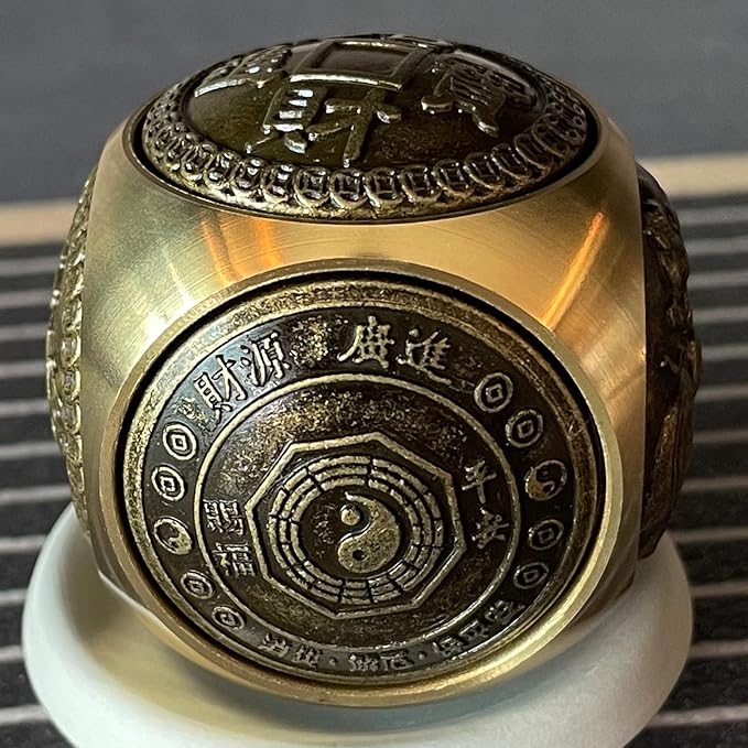Brass Lucky Ball 6 Sides Rotatable Feng Shui Ornament Wealth Statue Treasure Ball Fengshui Sculpture Chinese Traditional Home Decor (G1 Large Lucky Ball)