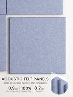 Bumusty Large Cork Board 48" x 36" Alternative - 12 Pack Felt Wall Tiles with 70 Safe Removable Adhesive Tabs, 30 Pushpins, Cork Boards for Walls Bulletin Board Office Decor (Soft Periwinkle)