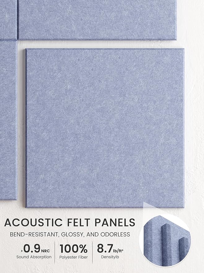 Bumusty Large Cork Board 48" x 36" Alternative - 12 Pack Felt Wall Tiles with 70 Safe Removable Adhesive Tabs, 30 Pushpins, Cork Boards for Walls Bulletin Board Office Decor (Soft Periwinkle)