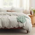 Bedsure California King Size Duvet Cover with Fitted Sheet - 4 Pieces Prewashed Cotton-Like Polyester Extra Soft Bedding Set, Includes 1 Duvet Cover 104''x98'', 2 Pillow Shams, 1 Fitted Sheet, Linen