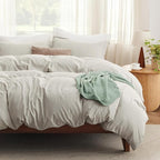 Bedsure Duvet Cover Queen Size with Fitted Sheet - 4 Pieces Prewashed Cotton-Like Extra Soft Bedding Set, Includes 1 Duvet Cover 90x90 Inches with Zipper Closure, 2 Pillow Shams, 1 Fitted Sheet, Linen
