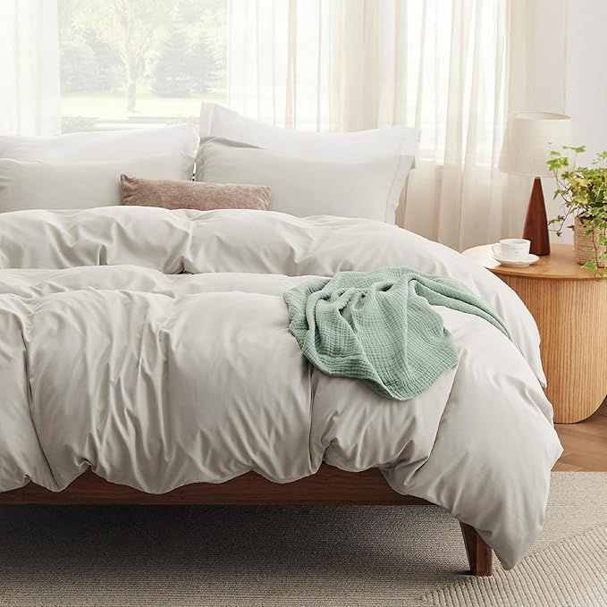 Bedsure Duvet Cover King Size with Fitted Sheet - 4 Pieces Prewashed Polyester Extra Soft Bedding Set, Includes 1 Duvet Cover 104''x90'' with Zipper Closure, 2 Pillow Shams, 1 Fitted Sheet, Linen