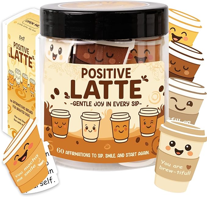 Positive Latte Jar – Christmas Gifts for Women, Teens, Emotional Support Lattes, Cute Coffee Gifts for Coffee Lovers, Women, Birthday Gift, Funny Stoking Stuffers for Girlfriend, Mom, Friends, Coworkers, Teachers