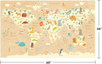3x5 Animal World Map Bedroom Rug for Kids – Soft Educational Play Mat with Cute Animals by Continent, Washable Stain Resistant Toddler Baby Nursery Rug - Beige