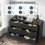 Modern 6 Drawer Dresser for Bedroom, 47" Wide Wood Dressers & Chests of Drawers Curved Profile Design, Mid Century Modern Fluted Dresser for Bedroom, Black Dresser